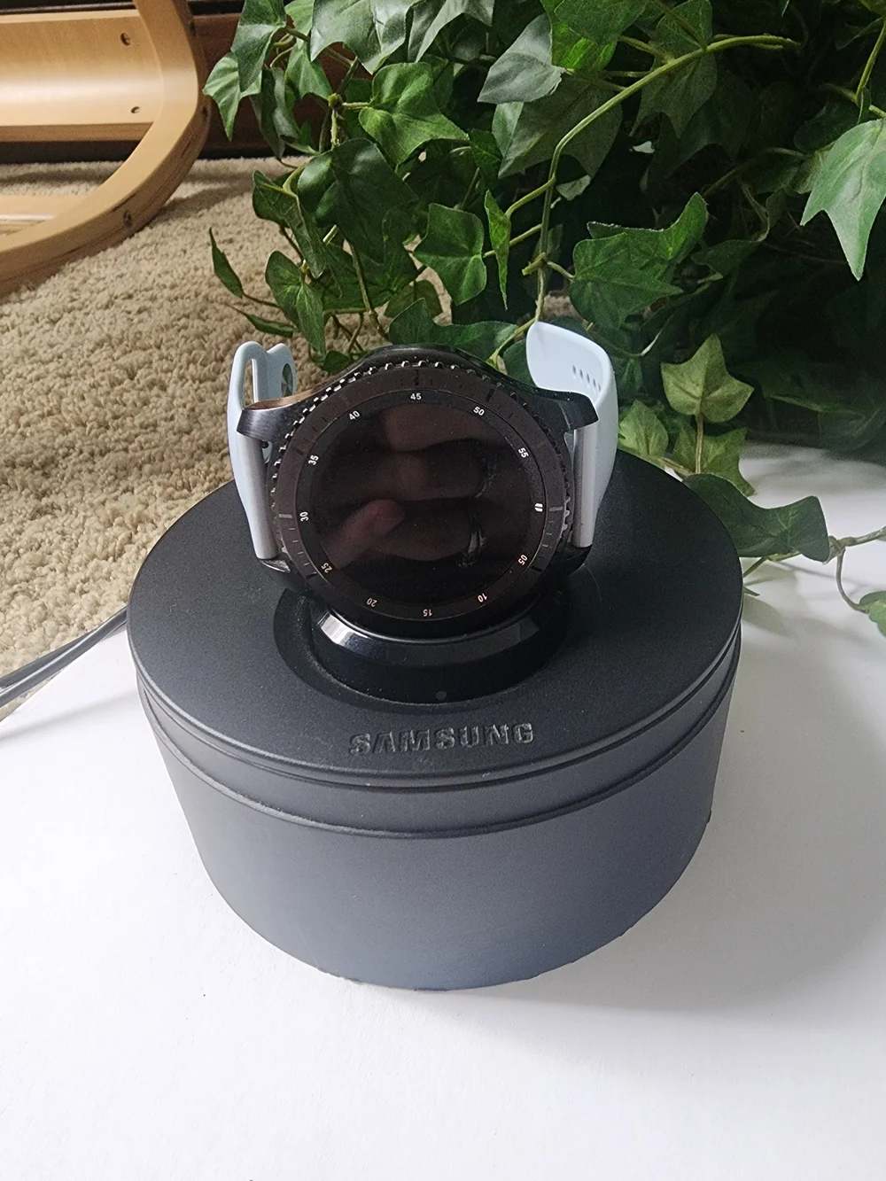Samsung Galaxy Watch with Light Blue Silicone Band